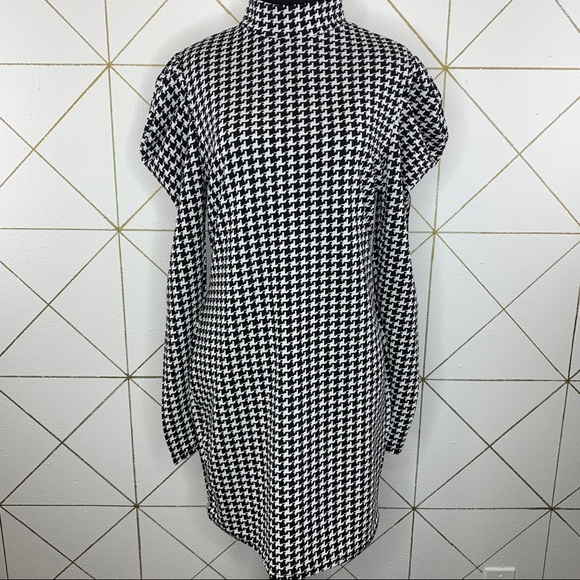 Shein Mock Neck Houndstooth Graphic Bodycon Dress Size Large
